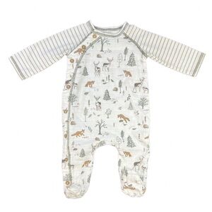 NWOT MUD PIE Baby Boy Muslin Woodland Friends Long Sleeve Kimono Footie - 0-3